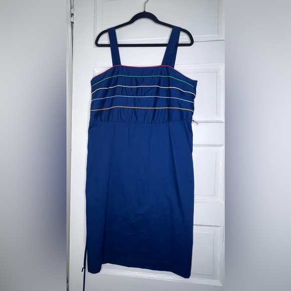 VTG 70s 80s Blue Stripe Sun Dress XXL XL Plus 18 USA Cotton Rainbow Top Made - Picture 2 of 8